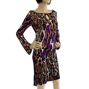 Flora Kung NWT $310- Purple Brown Leopard Silk Jersey Shift Dress w/ Belt M - Picture 1 of 2