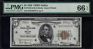 1929 $5 Federal Reserve Bank Note - Dallas - FR.1850-K - PMG 66 EPQ GEM Unc. - Picture 1 of 2