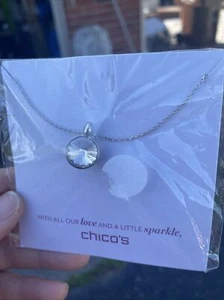 Chicos Silver Faux Diamond Necklace Silver Tone New - Picture 1 of 3
