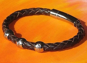 Mens / ladies Brown braided leather & stainless steel bracelet by Lyme Bay Art - Picture 1 of 3