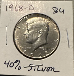 1968-D Kennedy Silber Half Dollar 50C 40% US Münze wunderschön UNC BU MS! #319 - Bild 1 von 3
