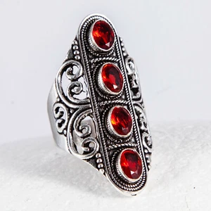 Bellissimo anello in argento, argento sterling 925, granato scintillante, rosso, 58 - Foto 1 di 4
