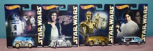 Lot of 4 Star Wars Hotwheels Character Cars Han Solo, C3PO, R2D2, Princess Leia - Picture 1 of 3
