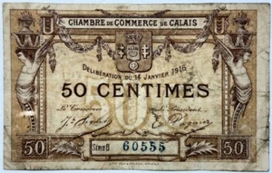 FRANCE - World War I - Emergency Issue - Calais - 50 Centimes - 1916 - RARE! - Picture 1 of 2