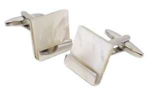 Modern Square White Mother of Pearl mens gift wedding cufflinks CUFFLINKS DIRECT - Picture 1 of 13