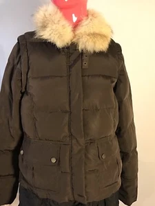 1 MADISON Down Jacket & Down Vest Chocolate Brown Short Coat Coyote Fur Size: S - Picture 1 of 9