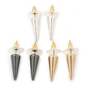 Set 3 paia di orecchini a perno a punta colore oro, argento ed ematite - larghezza 18 mm - Foto 1 di 6