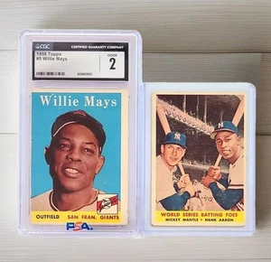 1958 Topps Mickey Mantle Hank Aaron ➕️ 1958 CGC 2 Willie Mays, 2 Card Auth. Lot! - Bild 1 von 2
