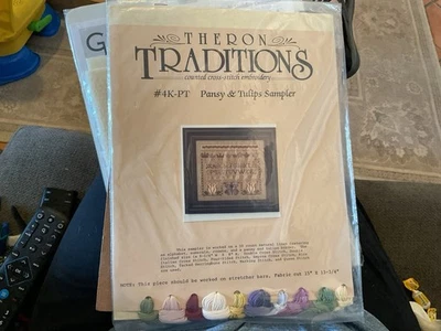 Theron Traditions #4k-PT Pansy & Tulips Sampler Counted Cross Stitch Kit New - Image 1 of 2