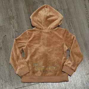 Juicy Couture Vintage Y2K Tan Full Zip Hooded Jacket Rhinestone Logo Velour -4T - Picture 1 of 14