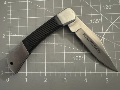 WINCHESTER Stainless / Black Rubber Grip Handle 3" Blade Folding Lockback Knife - Image 1 of 4
