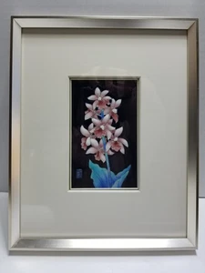 Quadro Vintage Giapponese Hirabayashi Cloisonne Smalto Floreale Cornice 8 X 10" Raro - Foto 1 di 16