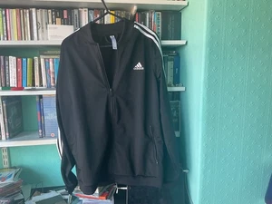 RETRO ADIDAS TRACKSUIT TOP SIZE L 16-18 BLACK VGC - Picture 1 of 6