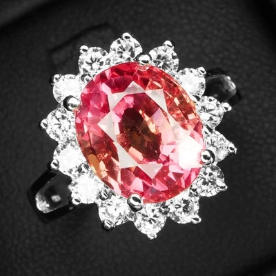 Anéis feitos à mão de prata esterlina 925 safira Padparadscha laranja radiante 5,90 ct - Imagem 1 de 4