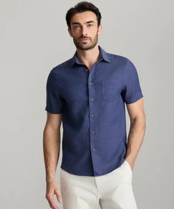 UNTUCKit Linen Shirt Mens XL Short Sleeve Cameron Navy Blue Style 40878 Fit Reg - Picture 1 of 14