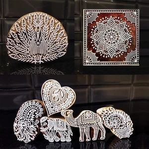 Set of 7 Wooden Block for Block Printing Stamps Artistic Shapes Craft Kids - Picture 1 of 6