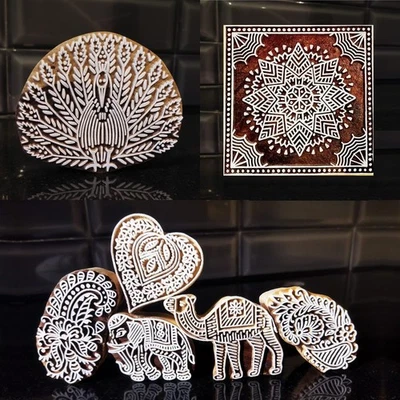 Set of 7 Wooden Block for Block Printing Stamps Artistic Shapes Craft Kids - Image 1 of 4