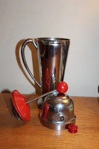 Shaker cocktail art deco cromato vintage unico con manico e accessori - Foto 1 di 7