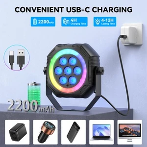 7LED Par Light Battery Powered Stage Light DJ Uplights with Remote For Disco DJ - Picture 1 of 21