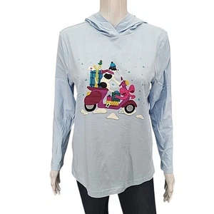 Christopher and Banks Womens Graphic Hoodie Petite Medium Size Blue Pullover Top - Picture 1 of 11