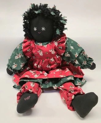Muñeca afroamericana vintage de 22" hecha a mano de tela negra arte popular HERMOSA Foto 1 de 4