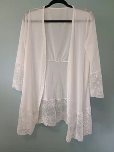 Imported Sheer Lace Lingerie Kimono Robe Large Peignoir Gown Bridal Ivory - Picture 1 of 10