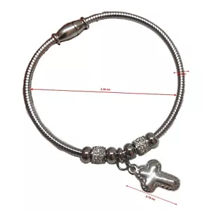 Woman Bracelet Stainless Steel Bracelet With Cross Charm Cable Fashion - Picture 1 of 11
