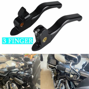 3 Finger Brake + Clutch Hand Lever Black Replacement Set For Harley Street Glide - Picture 1 of 8