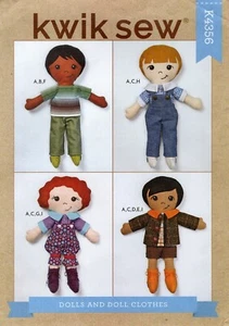 Kwik Sew K4356 Felt 12" Dolls w Hair Styles, Clothes & Shoes UNCUT Pattern - Picture 1 of 3