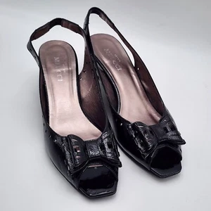 Sesto Meucci Womens Slingback Wedge Shoes Size 10M Black Bow Accent - Picture 1 of 10