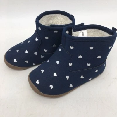 Botines Carter's Baby Girls Amira Talla 5 Azul Blanco Corazón Tirar de Piel Sintética Forrados Foto 1 de 4