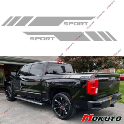 2pcs Matte Silver Sport Side Bed Rear Trunk Vinyl Decal Sticker Stripe For Chevy Foto 1 de 2