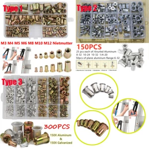 150-300X Rivet Nut Kit Zinc Steel Rivnut Insert Nutsert Open End Threaded M3-M10 - Picture 1 of 14