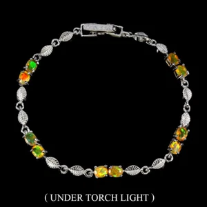 925 Sterling Silver Bracelet Oval Fire Opal 5x4mm Natural Gemstone Jewelry 7.5in - Picture 1 of 13