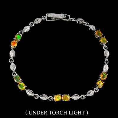 925 Sterling Silver Bracelet Oval Fire Opal 5x4mm Natural Gemstone Jewelry 7.5in - Image 1 of 4
