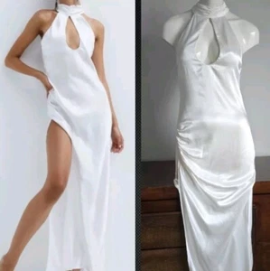 Maxi Vestido de Boda For Love & Lemons Pia Halter Satinado Blanco Abertura Cerradura! M - Imagen 1 de 10