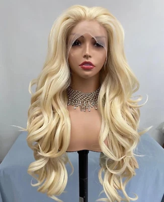 Mujeres Onda Larga Rubio Mixto Línea Natural Encaje Frontal Fibra Resistente al Calor Cabello  Foto 1 de 4