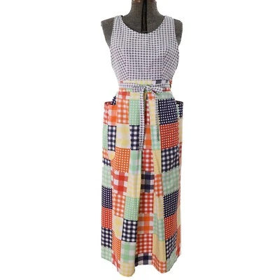 Vintage 1970s Small Faux Patchwork Halter Pinafore Wrap Dress | by Design House - Image 1 of 4