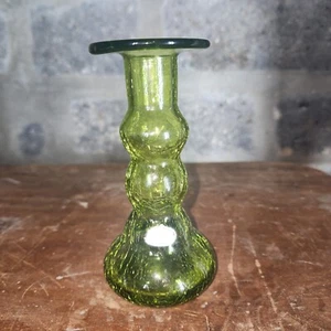 RAINBOW Art Glass green candle stick holder vase vintage crackle - Picture 1 of 5