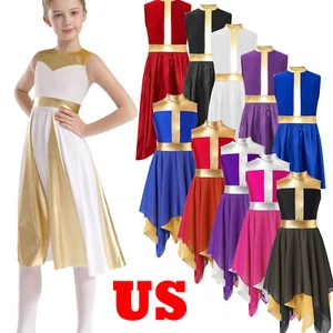 Kinder Mädchen Lob lyrisch metallic Farbblock liturgischer Gottesdienst Kostüm Tunika - Bild 1 von 112