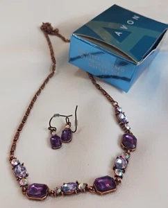 Avon Amethyst Colored Collar Necklace Gift Set Earwire New W/box 2007 NR  - Picture 1 of 5