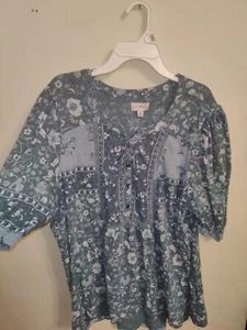 WONDERLY 3/4 puff sleeve split neck loose top tropical fish size XL - Picture 1 of 8