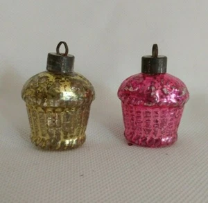 Vintage Mercury Glass Muffin Basket Christmas Tree Ornament Set of two pink gold - Picture 1 of 10
