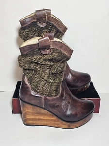 Bed Stu Slouch Boots Bruges Distressed Brown Knit Women's Wedge US Size 7.5 B - Picture 1 of 14