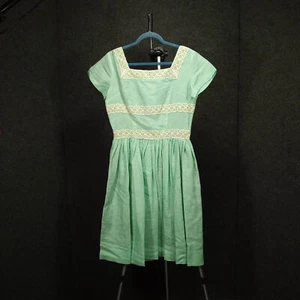 1950s Vintage Mint Green Cotton Organza Lace Circle Dress - Picture 1 of 7
