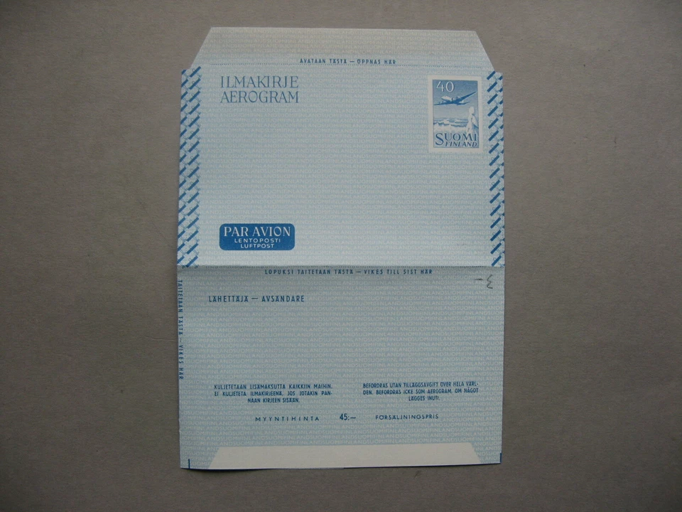 FINLANDIA, aerograma preestampado 1965 0,40 M, como nuevo Foto 1 de 1