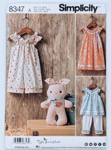 Toddler Dress Sewing Pattern Size 1/2 to 4 Uncut Simplicity 8347 Romper Bunny - Picture 1 of 2