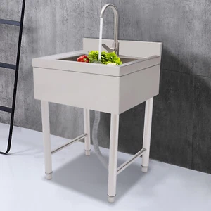 Commercial Utility Sink Stainless Steel Kitchen Sink 1 Compartment with Faucet - Picture 1 of 22