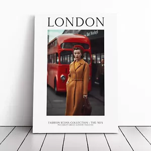 Fashion Icons Woman Travel London England Canvas Wall Art Print Framed Picture - Picture 1 of 5