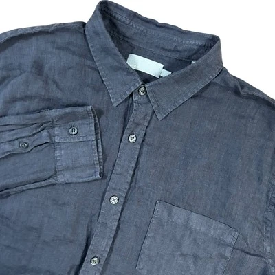 Vince Men's L Dark Gray Classic Fit 100% Linen Long Sleeve Button Up Shirt - Image 1 of 4